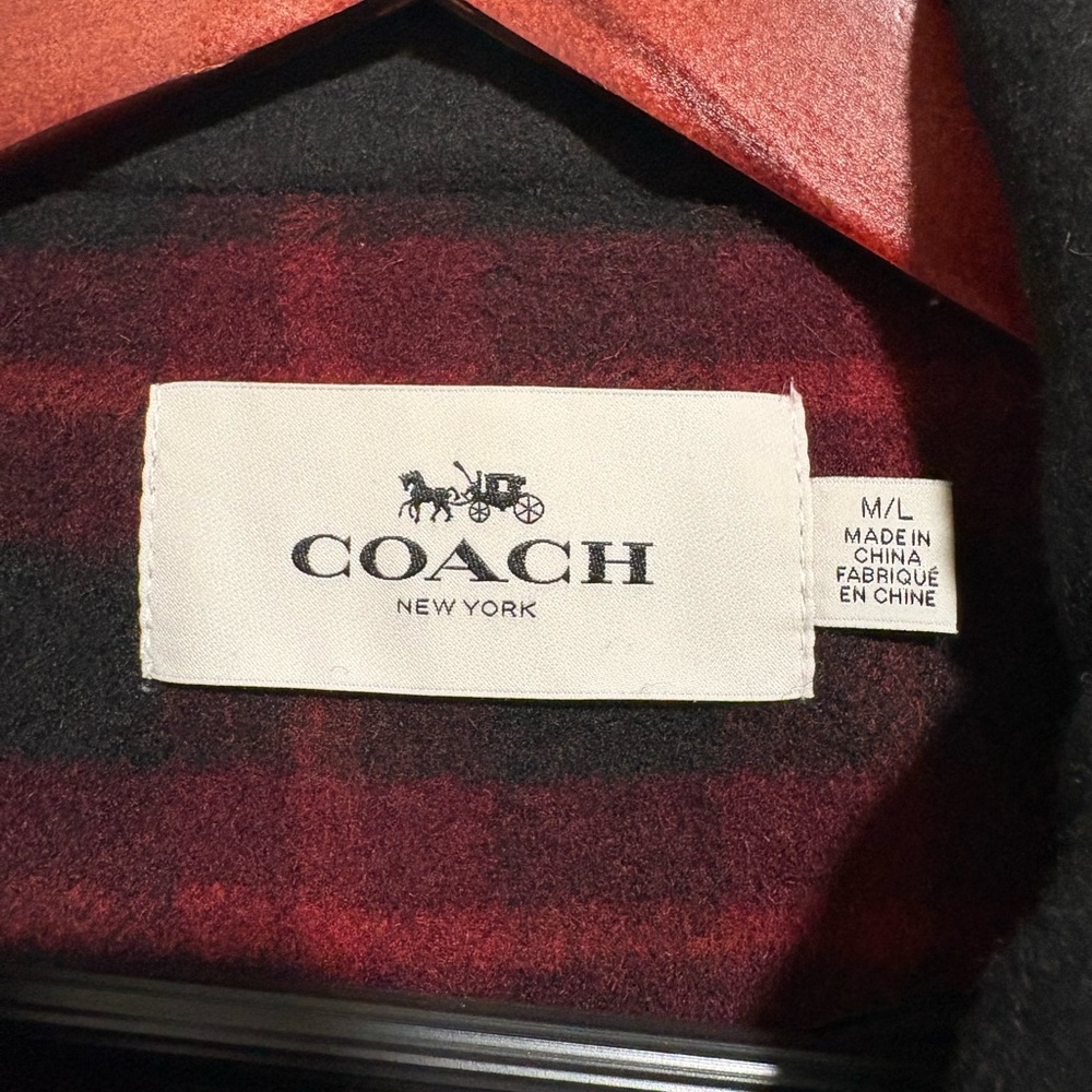 Coach Black Wool Blend Cape w/Plaid Interior & Detachable Hood Size M/L F18030 - Picture 3 of 10